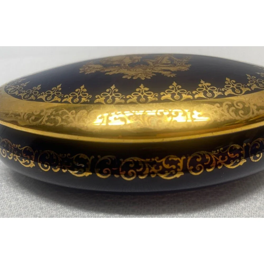 VTG 1960’s MCM Florance Limoges 22K Gold Gilt Porcelain France Trinket Pill Oval